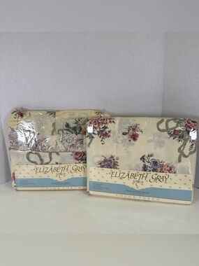 Vintage Elizabeth Gray Victoria Floral Twin & Fitted Sheet Set NEW Cottage